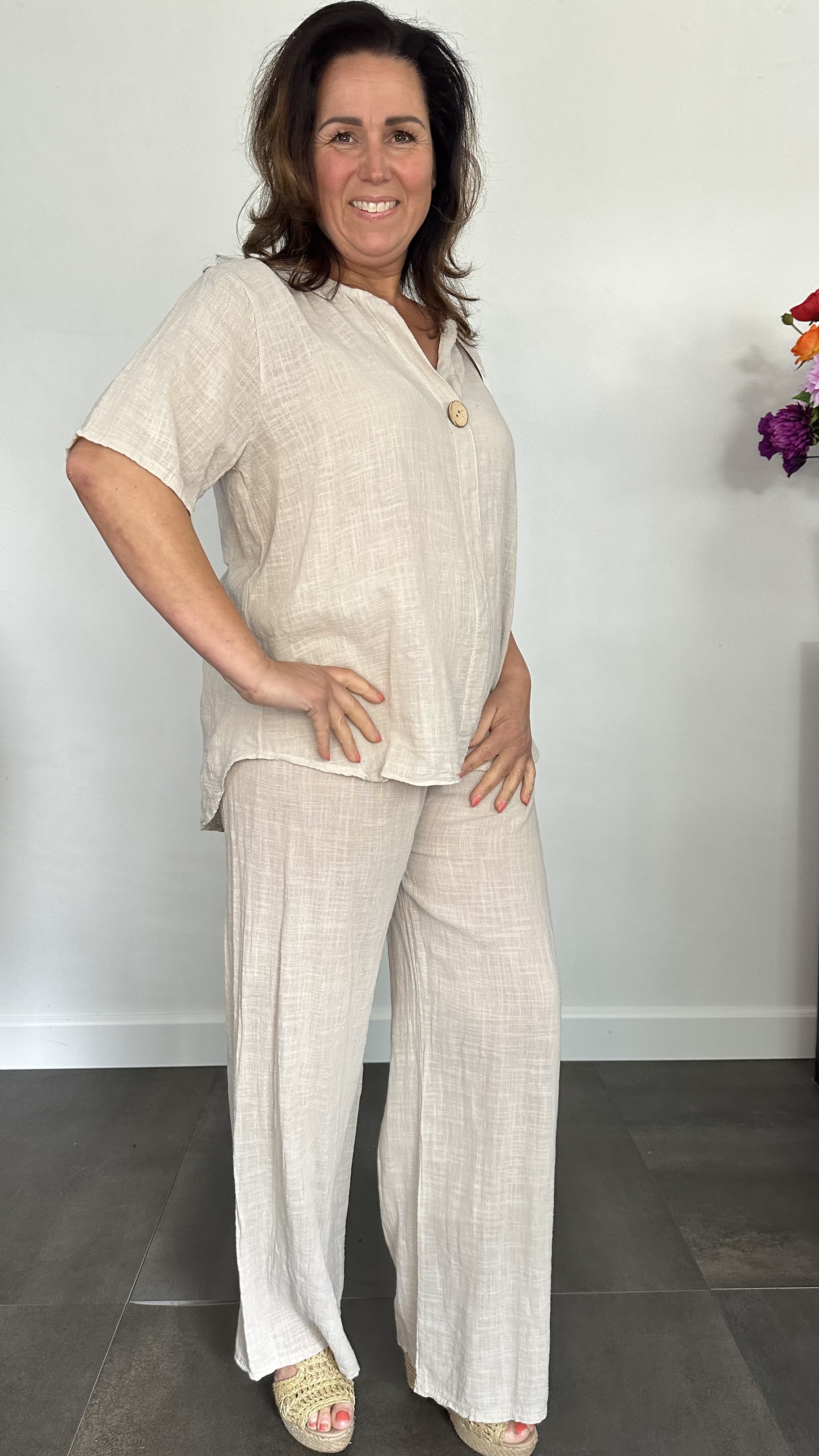 2-Delig linnenlook pak zand
