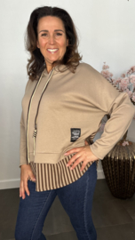 Sweater met capuchon /streep Taupe