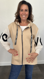 Vest met gebreide mouwen capuchon "love" zand