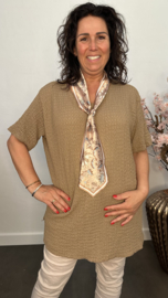 Crinkle shirt met sjaaltje Camel