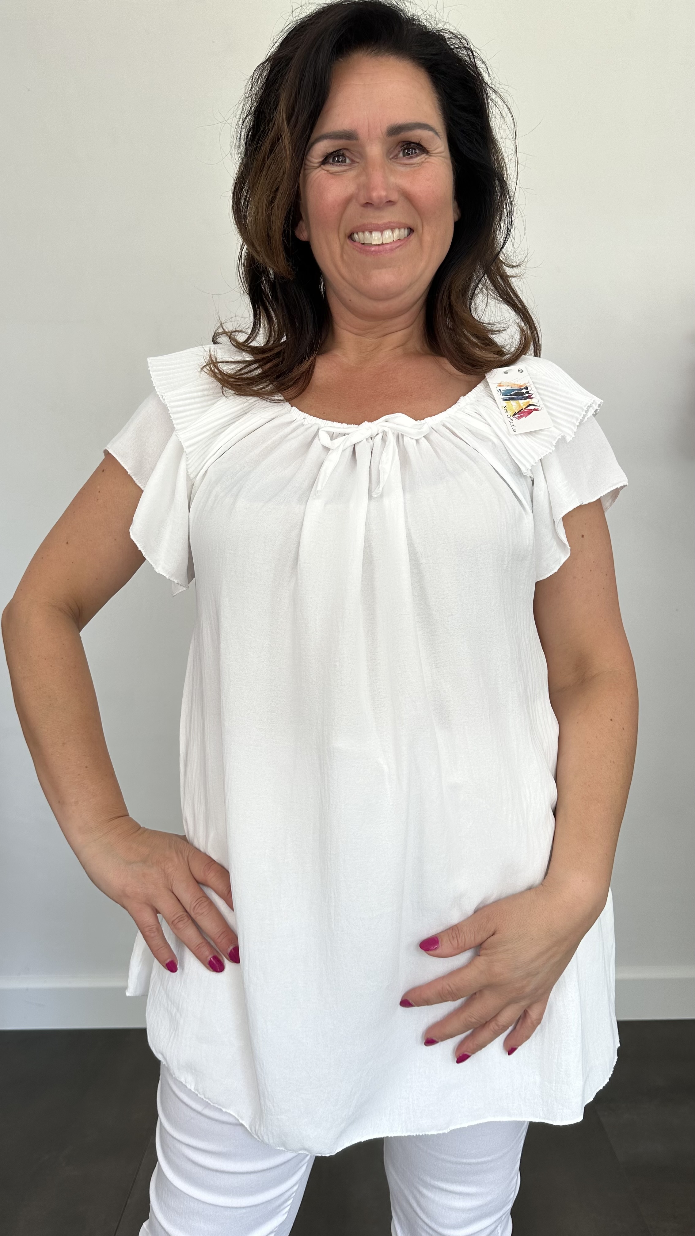 Top Kenza met plissé ruche ecru SALE