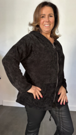 Baby rib vest met rits & capuchon +Size zwart