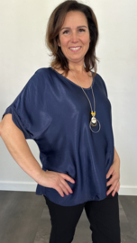 Satijn look shirt Raso met ketting marine