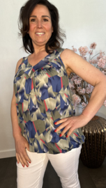 Ballon top met V-hals Graphic grijs/blauw