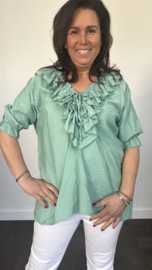 Blouse met ruche Sara zeegroen