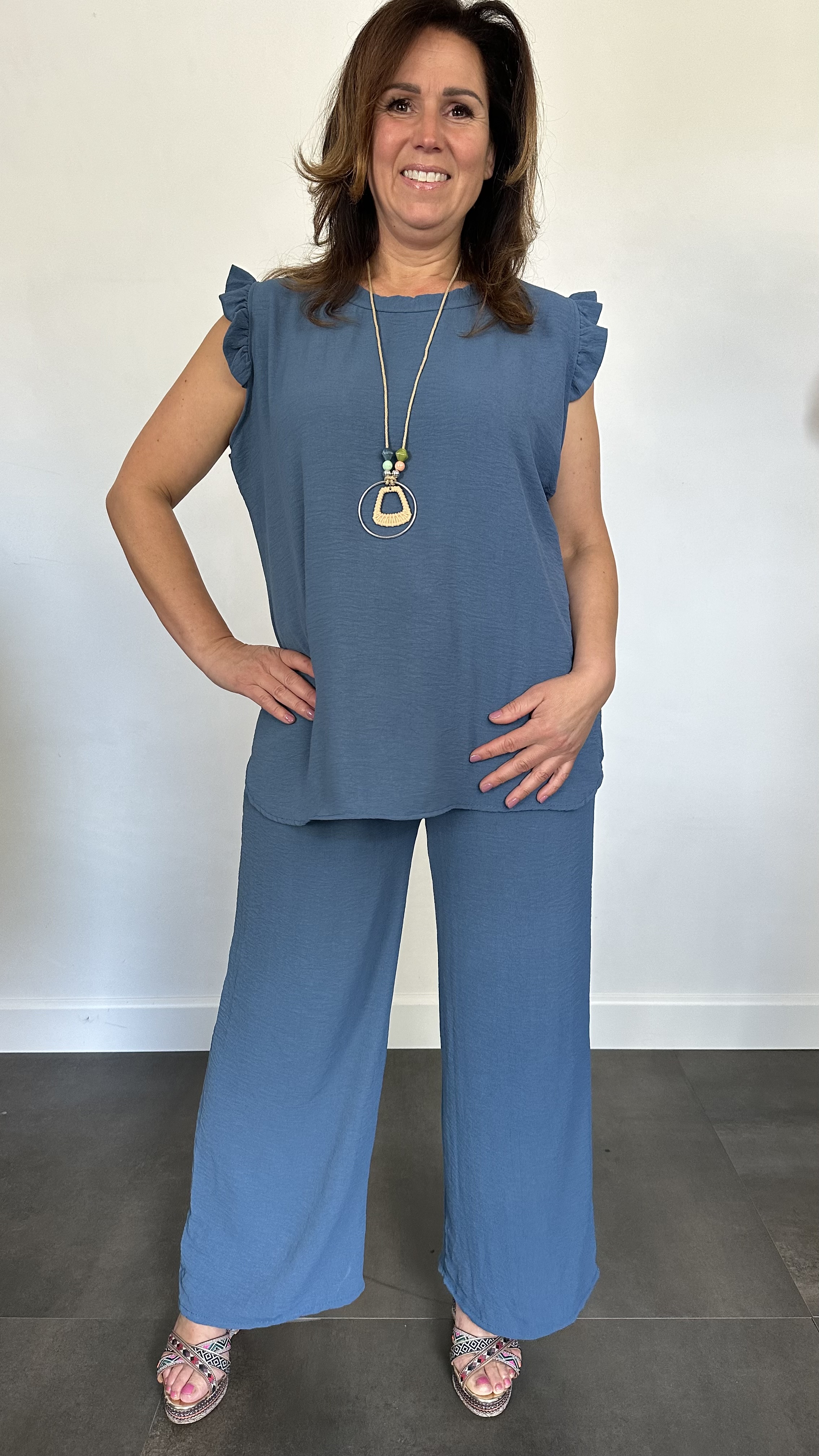 2-Delig pak Mia met ruche & ketting jeans blauw