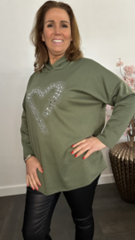 Sweater met capuchon/ glitter hart Army
