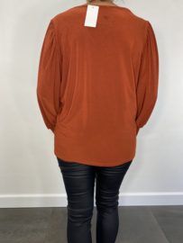 Shirt met v-hals en pofmouw travel cognac