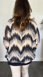 Blouse met boord lange mouw +Size Extra zigzag marine
