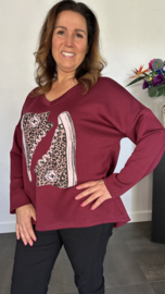 Sweater glitter gymp wijnrood