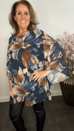 Voile blouse Camellia gebloemd Marine