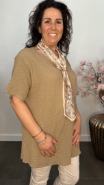 Crinkle shirt met sjaaltje Camel