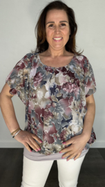 Blouse met boord pioenroos grijs