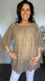Broderie top Aurora taupe