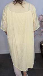 Broderie tuniek met knoop Geel