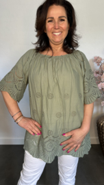 Broderie top Aurora army