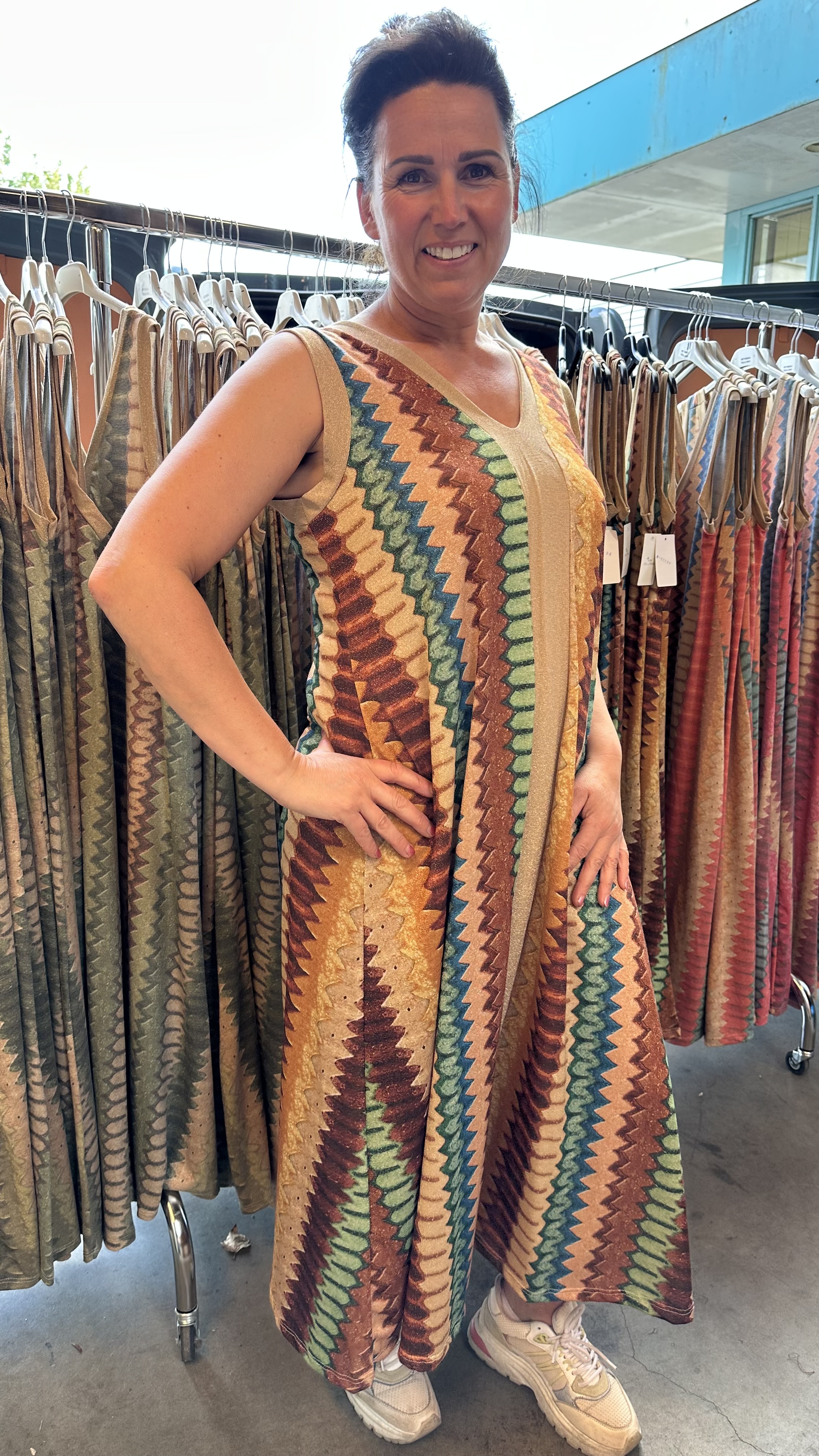 Jurk Vianna cognac/groen/ turquoise