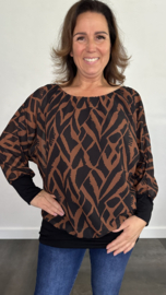 Blouse met boord Loïs bruin/zwart