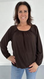 Ballon shirt travel met elastiek donker bruin