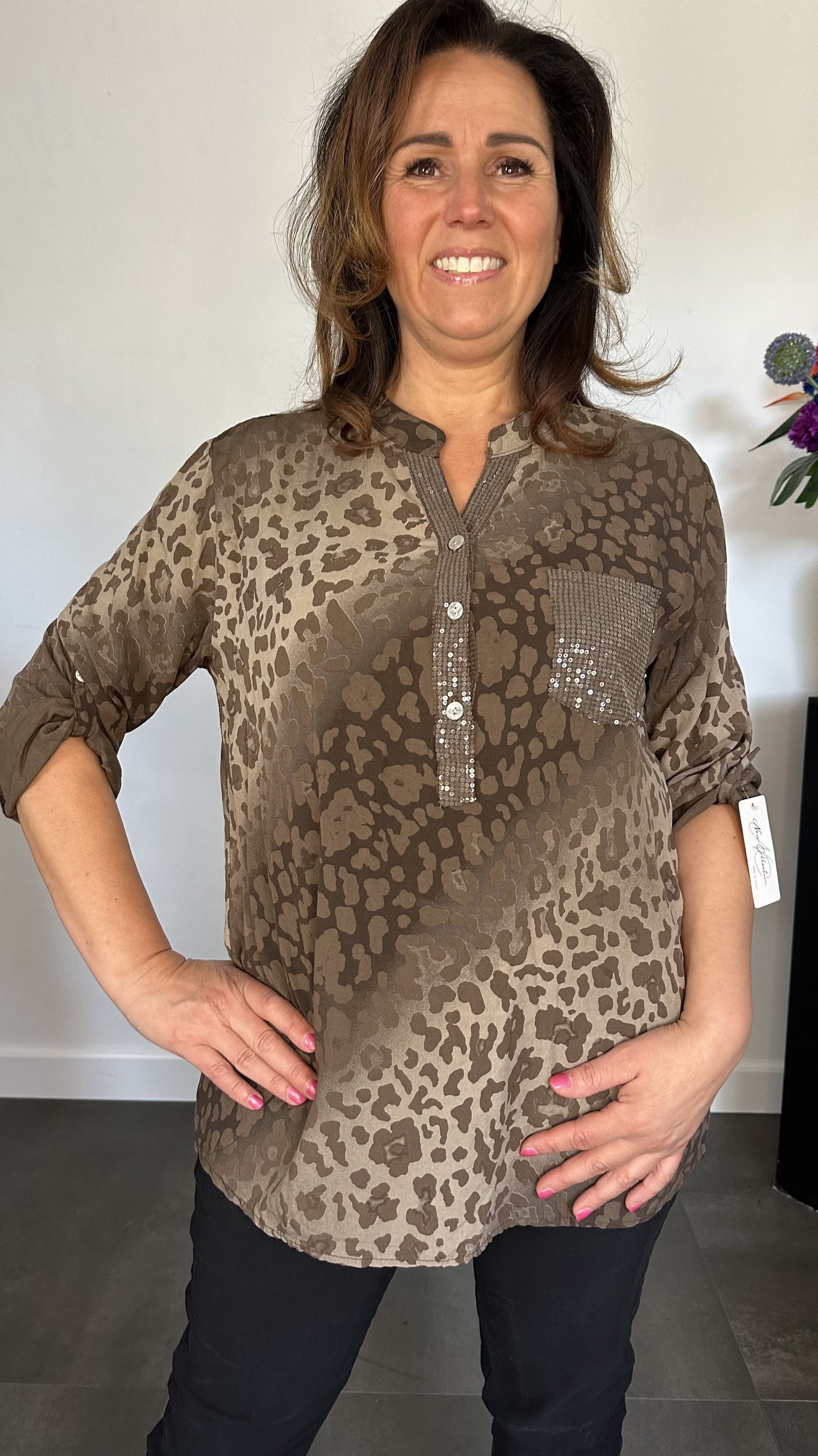Blouse panter bling bruin