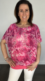 Blouse met boord cheeta fuchsia