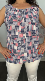 Ballon top Patchwork blauw/ roze