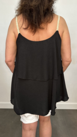 2-Laags top gevlochten schouderbandjes Zwart