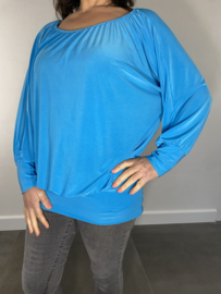 Shirt met elastische boord en vleermuis mouw travel turquoise SALE