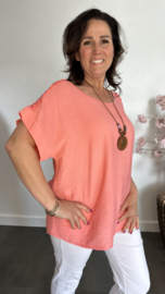 Shirt Nora kant +ketting Koraal