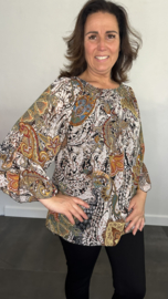 Blouse met gesmokte band paisley zwart/geel /stone