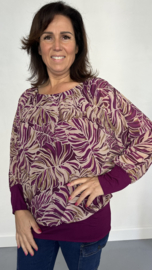 Blouse met boord palm leaves magenta
