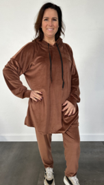2-Delig velvet comfy pak met capuchon choco +SIZE SALE