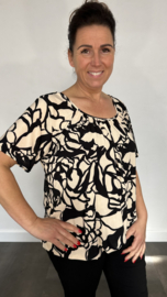 Ballon shirt met elastiek flowers ecru zwart
