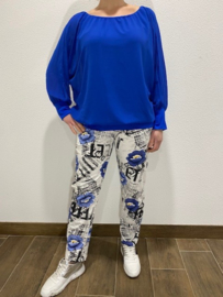 Joggingbroek bloem text blauw