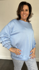 Sweater met ruches aan de mouw ijsblauw
