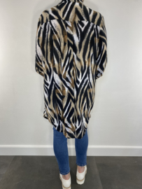 Lange blouse tijger zwart/wit/zand