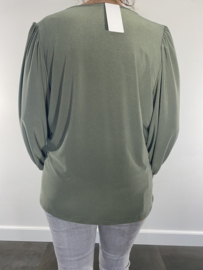 Shirt met v-hals en pofmouw travel army