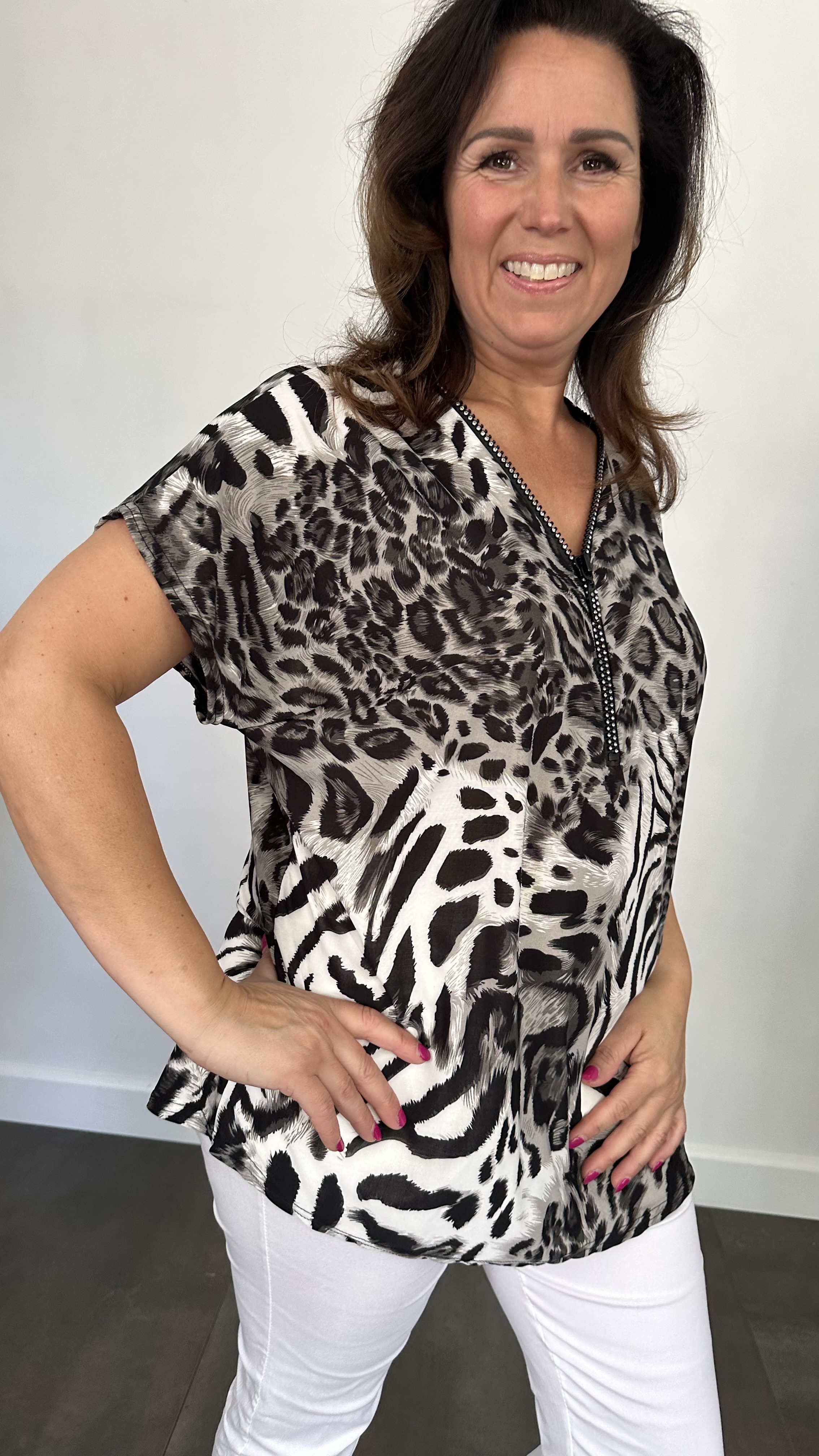 Shirt Zipp panter tijger grijs