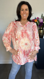 Soft shirt met v-hals en pofmouw Lotus pink