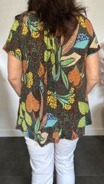 Shirt met koord travel Coloured leaves groen