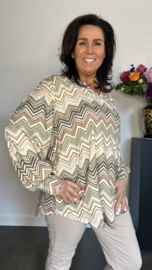 Soft shirt met v-hals en pofmouw Zig zag army