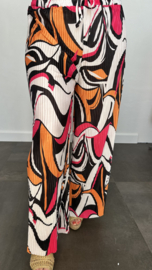 Plisse broek met wijde pijp FANTASIA oranje SALE