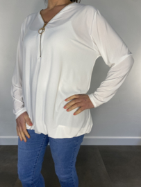 Shirt met rits en elastiek ecru