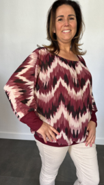 Blouse met boord lange mouw +Size Extra zigzag bordeaux