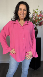 Crepe blouse met trompet mouw Fuchsia
