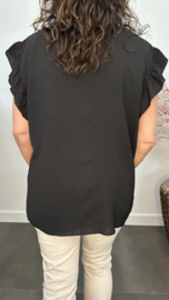 Shirt Britt met knopen en ruche Zwart