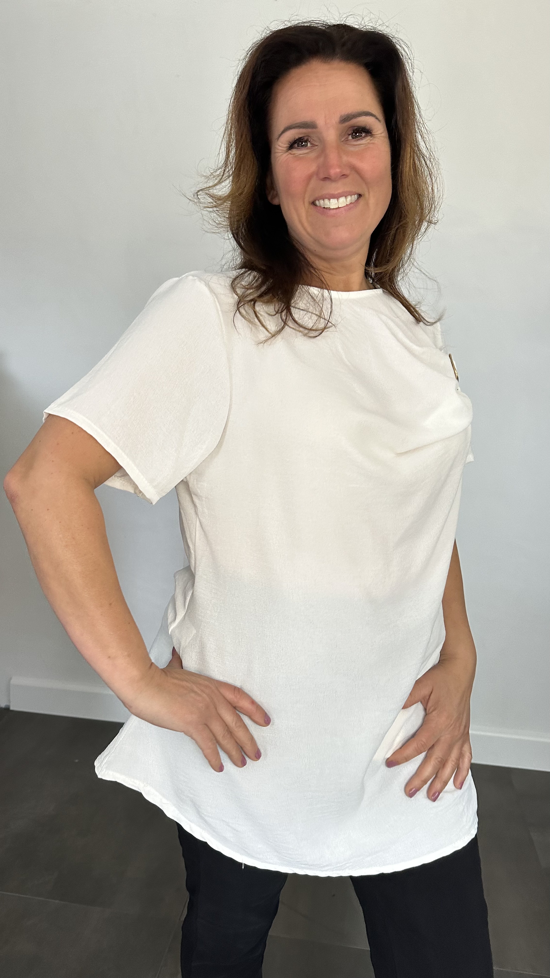 Crepe shirt met gesp ecru