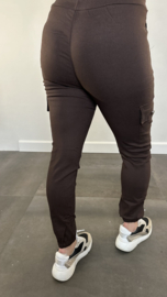 Cargo stretch broek met elastiek Bruin SALE