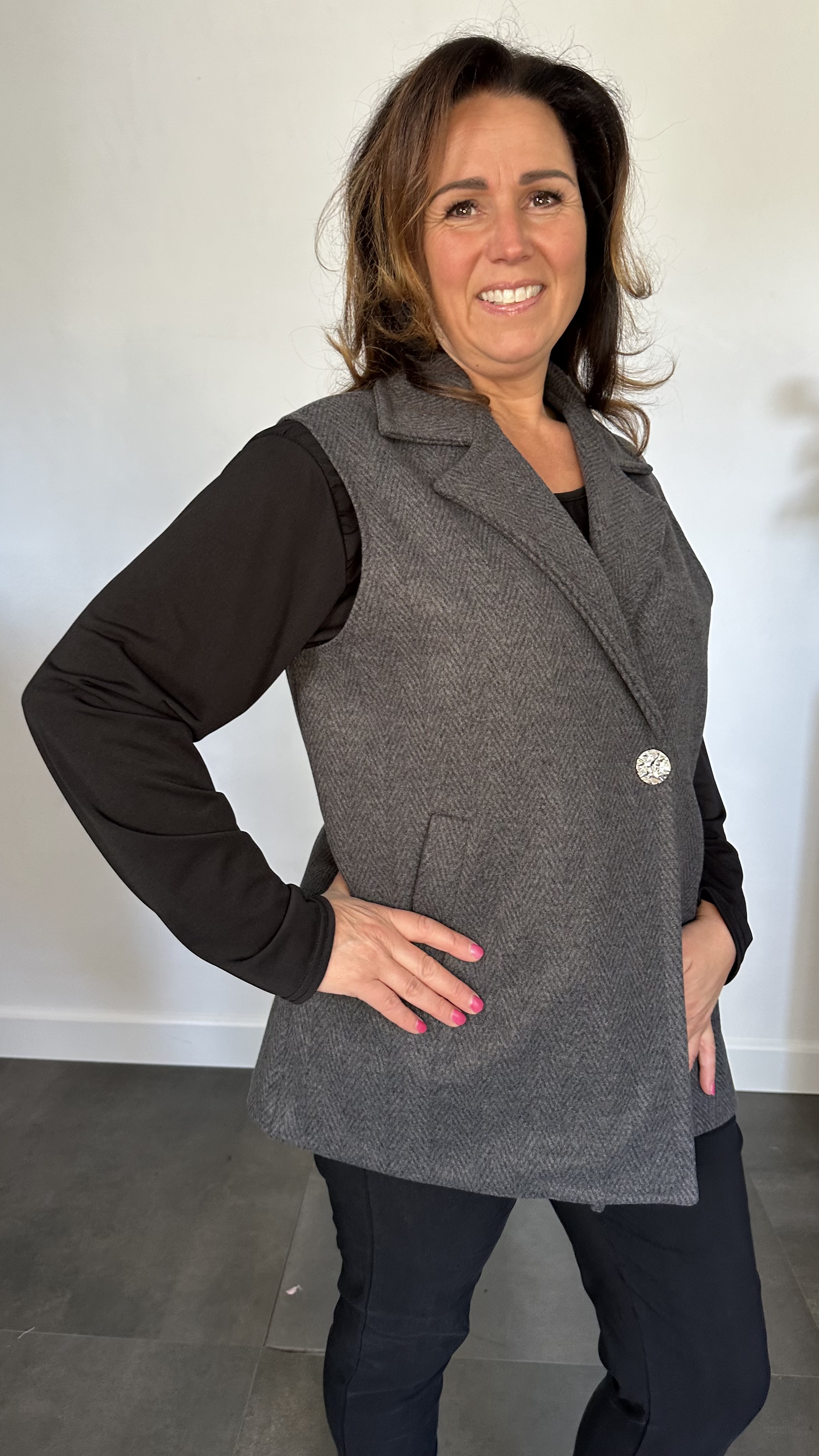 Gilet Jenny visgraad antraciet