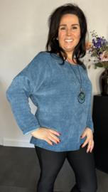 Baby rib sweater met ketting jeans blauw